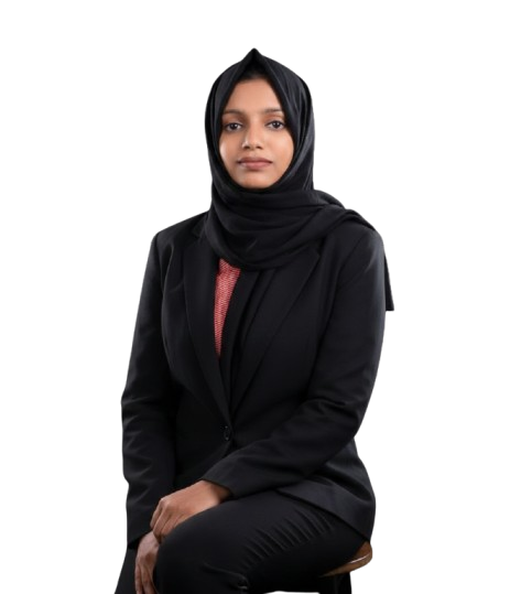 Professional headshot of a female digital professional wearing a black hijab and business suit.